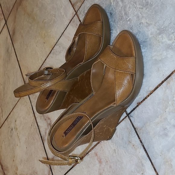Nine West Leather Ankle Strap Wedges - Picture 2 of 6